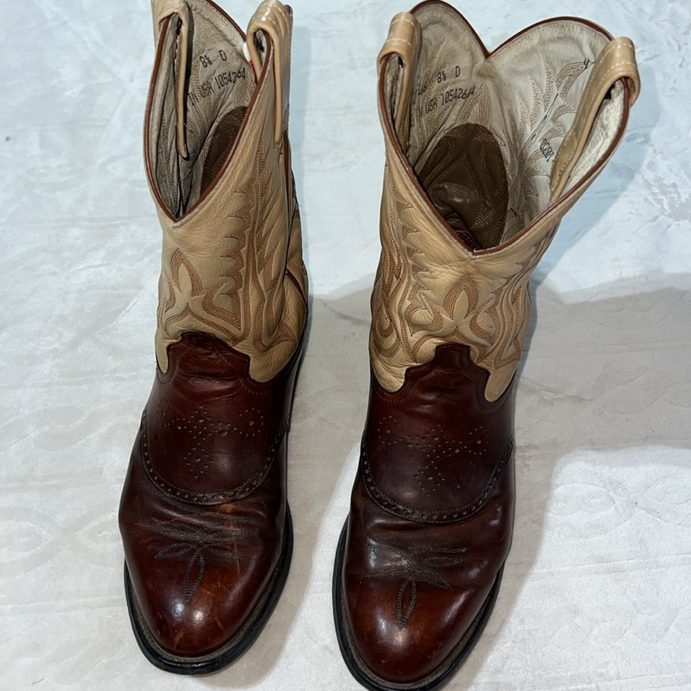 Tony Lama Size 8.5 Buckaroo Cowboy Boots Round Toe Sunset Renegade‎ Leather - Picture 2 of 9